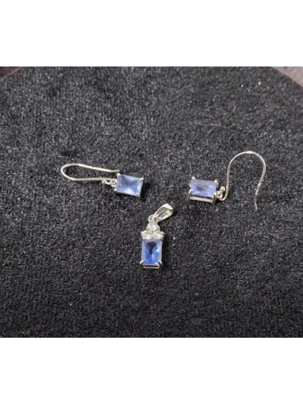Vintage Sterling Silver inset With Light Blue Topaz Earrings and Pendant Set